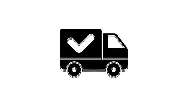 Black Delivery Truck Check Mark Icon Isolated White Background Video — Stok video