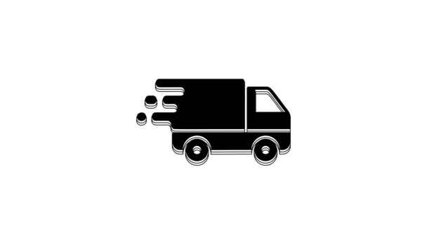 Black Delivery Truck Movement Icon Isolated White Background Fast Shipping — ストック動画