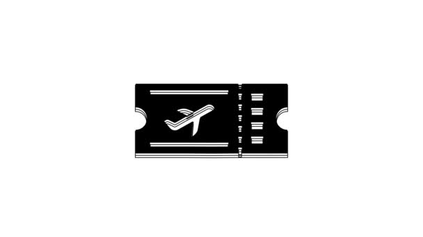 Czarna Ikona Biletu Lotniczego Izolowana Białym Tle Bilet Lotniczy Animacja — Wideo stockowe