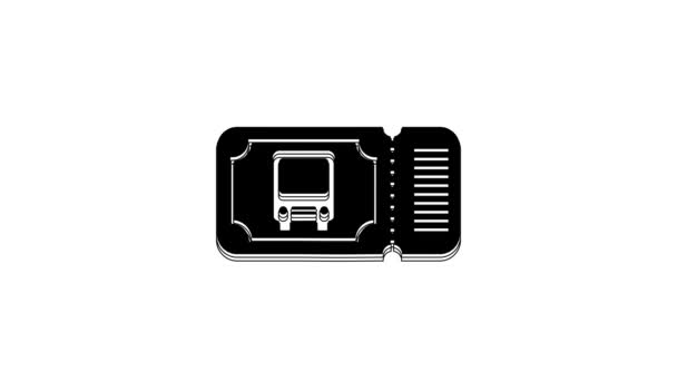 Icona Biglietto Bus Nero Isolato Sfondo Bianco Biglietto Del Trasporto — Video Stock