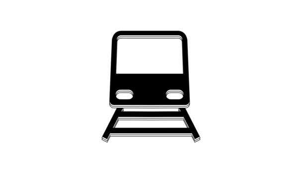 Zwarte Trein Pictogram Geïsoleerd Witte Achtergrond Openbaar Vervoer Symbool Metro — Stockvideo