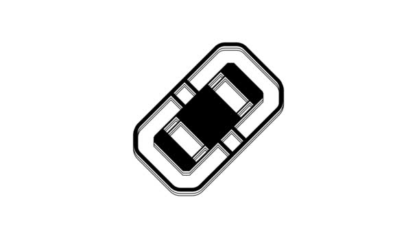 Black Rafting Boat Icon Isolated White Background Inflatable Boat Water — стоковое видео