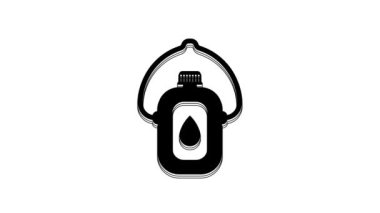 Siyah kantin su şişesi simgesi beyaz arkaplanda izole edilmiş. Turist matarası ikonu. Kampanyada bir kavanoz su kullanıldı. 4K Video hareketli grafik canlandırması.