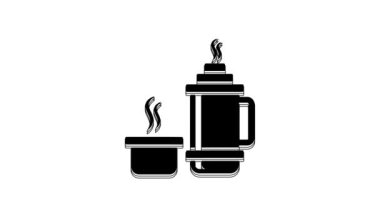 Black Thermos container icon isolated on white background. Thermo flask icon. Camping and hiking equipment. 4K Video motion graphic animation.