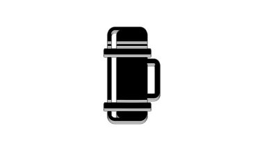 Black Thermos container icon isolated on white background. Thermo flask icon. Camping and hiking equipment. 4K Video motion graphic animation.