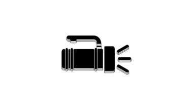 Black Flashlight icon isolated on white background. Tourist flashlight handle. 4K Video motion graphic animation.