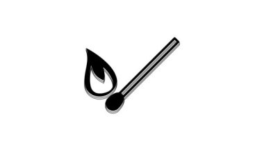 Black Burning match with fire icon isolated on white background. Match with fire. Matches sign. 4K Video motion graphic animation.