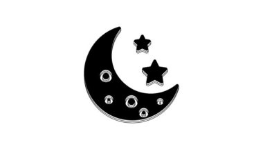 Siyah Ay ve yıldız simgesi beyaz arkaplanda izole edildi. 4K Video hareketli grafik canlandırması.