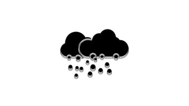 Beyaz arkaplanda izole edilmiş kar ikonu olan siyah bulut. Kar taneli bulut. Tek hava ikonu. Kar tabelası. 4K Video hareketli grafik canlandırması.