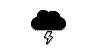 Beyaz arkaplanda Kara Fırtına simgesi izole edildi. Bulut ve şimşek işareti. Fırtınanın hava durumu ikonu. 4K Video hareketli grafik canlandırması.