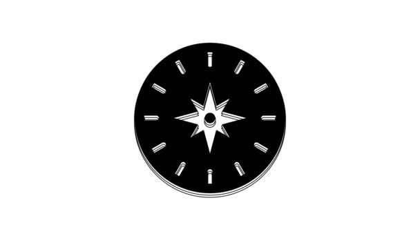 Черный Компас Значок Изолирован Белом Фоне Символ Навигации Windrose Знак — стоковое видео