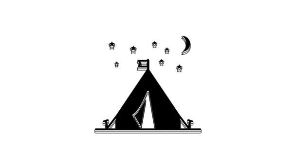 Black Tourist Tent Flag Icon Isolated White Background Camping Symbol — Vídeo de Stock