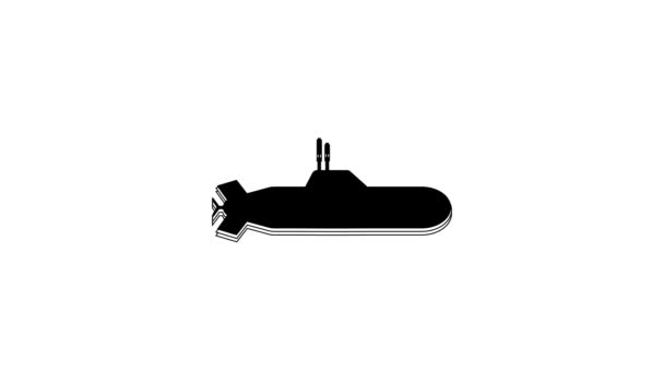 黒の潜水艦アイコンは白い背景に隔離されています 軍用船だ 4Kビデオモーショングラフィックアニメーション — ストック動画