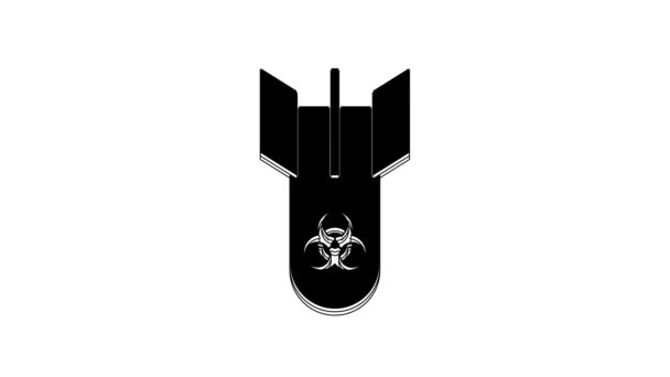 Black Biohazard Bomb Icon Isolated White Background Rocket Bomb Flies — Stok video