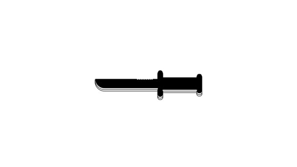 Icono Cuchillo Militar Negro Aislado Sobre Fondo Blanco Animación Gráfica — Vídeos de Stock