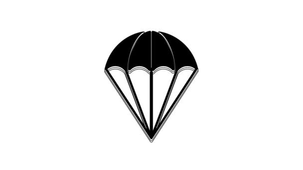Icona Paracadute Nero Isolato Sfondo Bianco Animazione Grafica Video Motion — Video Stock