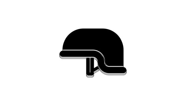 Zwarte Militaire Helm Pictogram Geïsoleerd Witte Achtergrond Legerhoed Symbool Van — Stockvideo