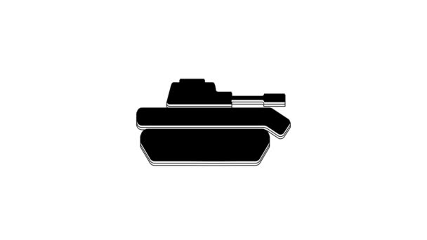 Ícone Tanque Militar Preto Isolado Fundo Branco Animação Gráfica Movimento — Vídeo de Stock