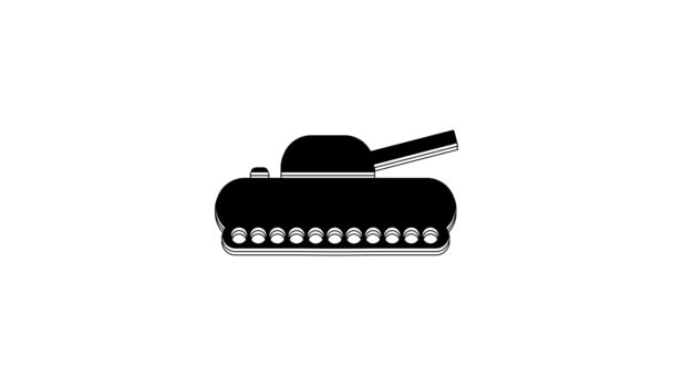 Black Military Tank Icon Isolated White Background Video Motion Graphic — Stock Video