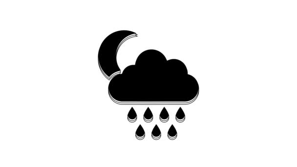 Black Cloud Rain Moon Icon Isolated White Background Rain Cloud — Stock Video