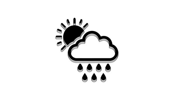 Nuvola Nera Con Pioggia Icona Solare Isolata Sfondo Bianco Pioggia — Video Stock