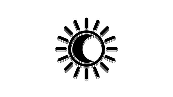 白い背景に隔離された太陽のアイコンの黒い日食 皆既日食 4Kビデオモーショングラフィックアニメーション — ストック動画