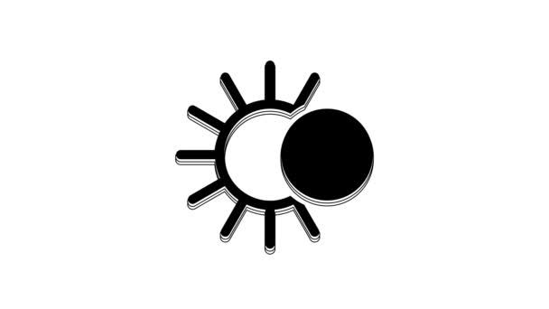 白い背景に隔離された太陽のアイコンの黒い日食 皆既日食 4Kビデオモーショングラフィックアニメーション — ストック動画