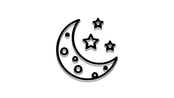 Lua Negra Estrelas Ícone Isolado Fundo Branco Animação Gráfica Movimento — Vídeo de Stock