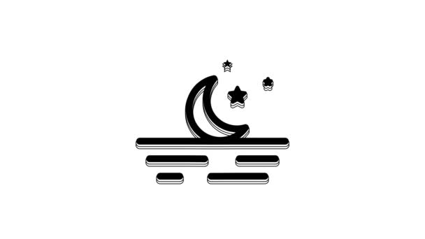 Icono Luna Negra Estrellas Aislado Sobre Fondo Blanco Animación Gráfica — Vídeo de stock