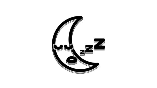 Black Moon Icon Isolated White Background Cloudy Night Sign Sleep — Vídeo de stock
