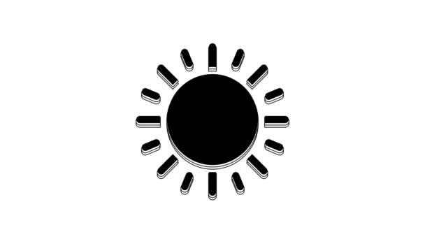 黑色太阳图标孤立在白色背景上 4K视频运动图形动画 — 图库视频影像