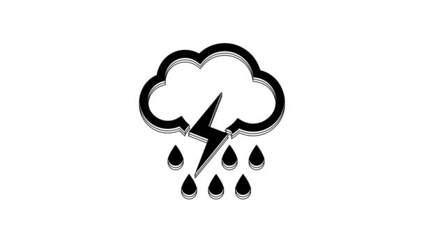 Black Cloud Rain Lightning Icon Isolated White Background Rain Cloud — Stock Video