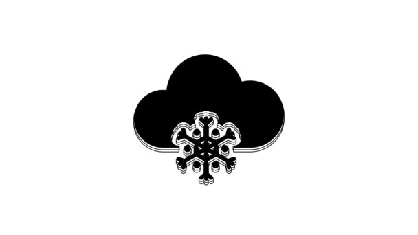 Черный Иконой Снега Белом Фоне Облако Снежинками Единая Икона Погоды — стоковое видео
