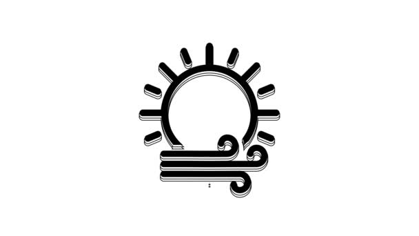 Black Wind Sun Icon Isolated White Background Windy Weather Video — Video Stock