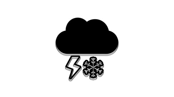Black Cloud Snow Lightning Icon Isolated White Background Cloud Snowflakes — Stok Video