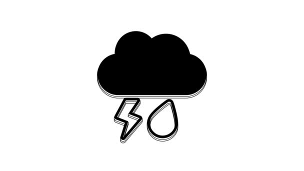Black Cloud Rain Lightning Icon Isolated White Background Rain Cloud — Stockvideo