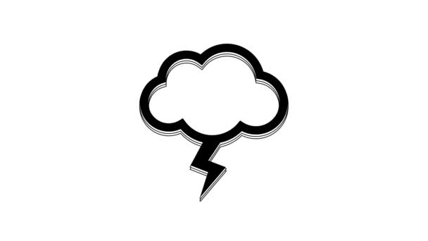 Ikona Czarnej Burzy Białym Tle Chmura Piorun Ikona Pogody Animacja — Wideo stockowe