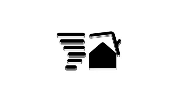 Black Tornado Swirl Damages House Roof Icon Isolated White Background — Vídeos de Stock