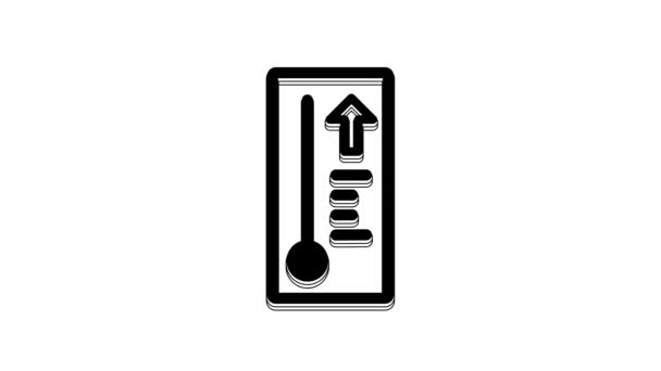 黒気象温度計は 白い背景に隔離された熱と冷たいアイコンを測定します 高温または低温を示す温度計機器 4Kビデオモーショングラフィックアニメーション — ストック動画