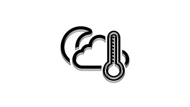 Black Thermometer Cloud Moon Icon Isolated White Background Video Motion — Stock Video
