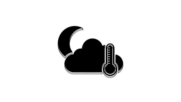 Black Thermometer Cloud Moon Icon Isolated White Background Video Motion — Wideo stockowe