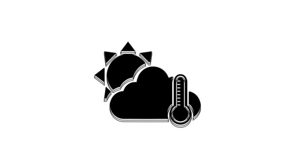 Black Thermometer Cloud Sun Icon Isolated White Background Video Motion — Video Stock