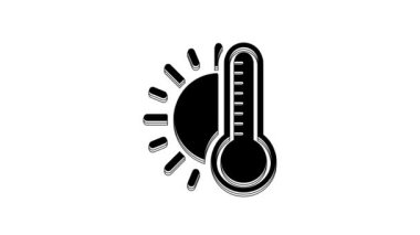 Black Thermometer with sun icon isolated on white background. 4K Video motion graphic animation.