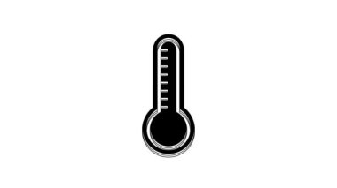 Siyah Meteoroloji termometresi beyaz zeminde izole edilmiş ısı ve soğuk ikonu ölçüyor. Termometre termometresi sıcak ya da soğuk hava gösteriyor. 4K Video hareketli grafik canlandırması.