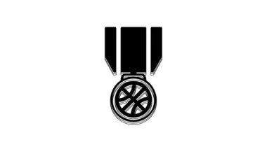 Black Basketball medal with ribbon icon isolated on white background. 4K Video motion graphic animation.