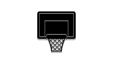 Beyaz arka planda siyah basketbol ikonu izole edildi. 4K Video hareketli grafik canlandırması.