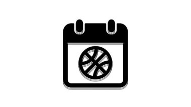 Black Basketball on sport calendar icon isolated on white background. 4K Video motion graphic animation.