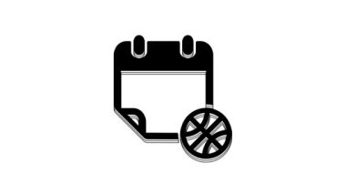 Black Basketball on sport calendar icon isolated on white background. 4K Video motion graphic animation.
