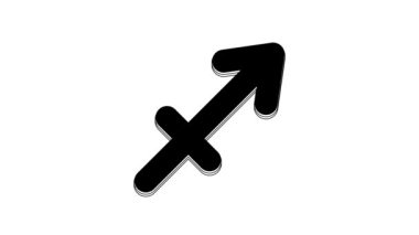Black Sagittarius zodiac sign icon isolated on white background. Astrological horoscope collection. 4K Video motion graphic animation.
