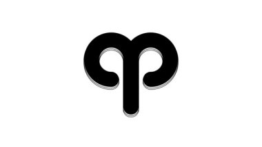 Black Aries zodiac sign icon isolated on white background. Astrological horoscope collection. 4K Video motion graphic animation.